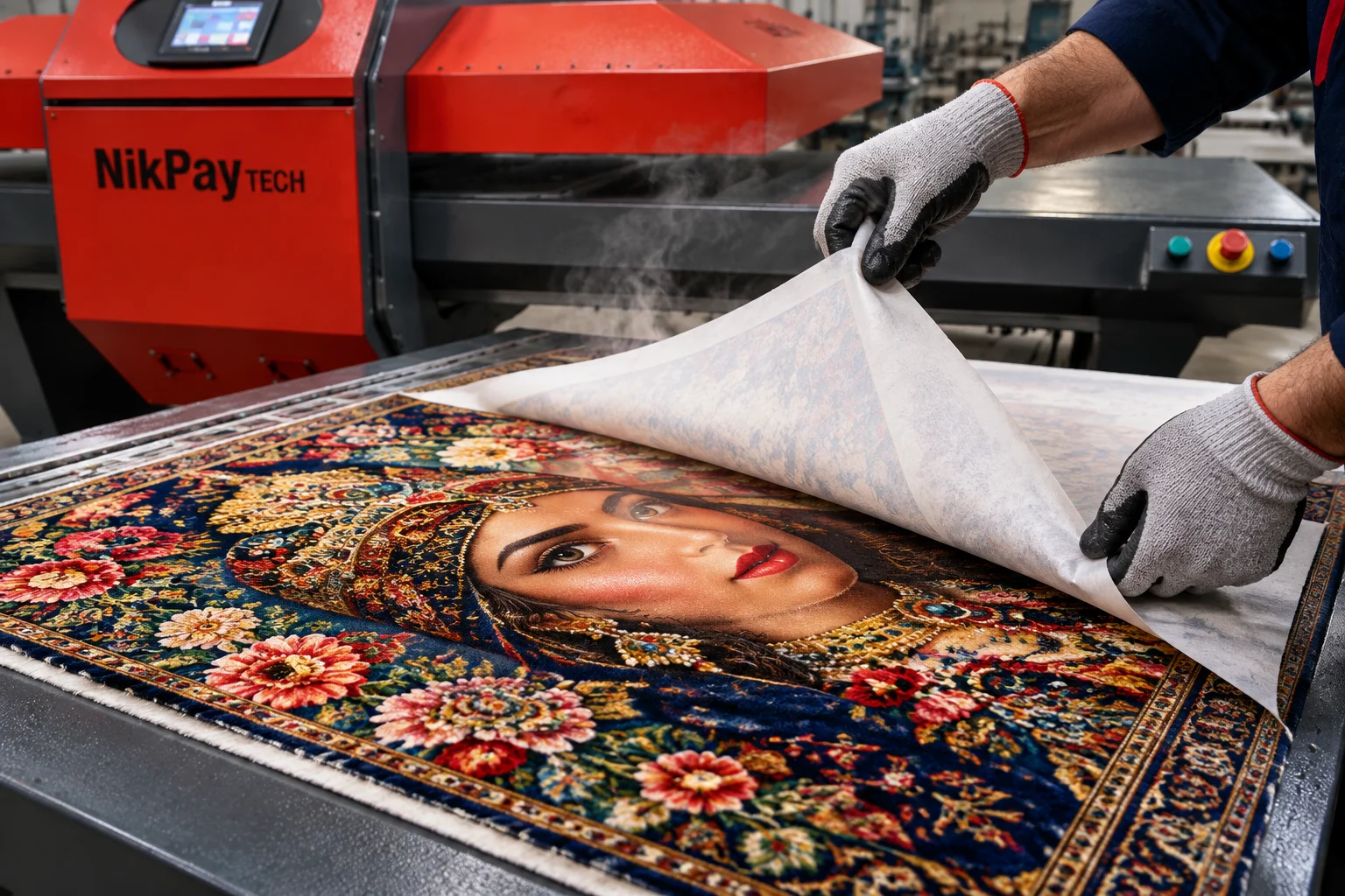 جداسازی کاغذ ترنسفر سابلیمیشن از روی تابلو فرش چهره چاپی با وضوح بالا و نفوذ عمیق رنگ بعد از پرس حرارتی
